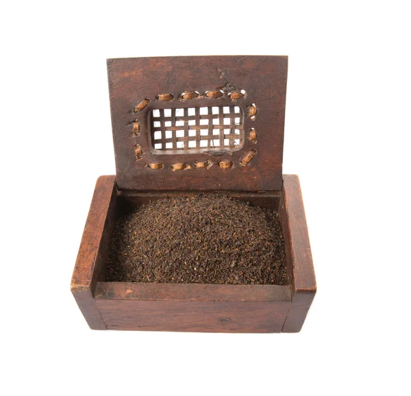 Dried Tea Leaves In Wooden Box — Stock Photo, Image