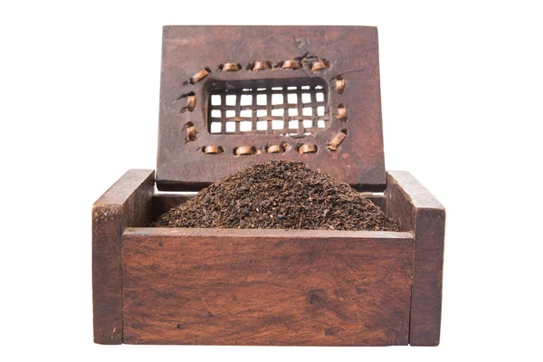 Dried Tea Leaves In Wooden Box — Stock Photo, Image