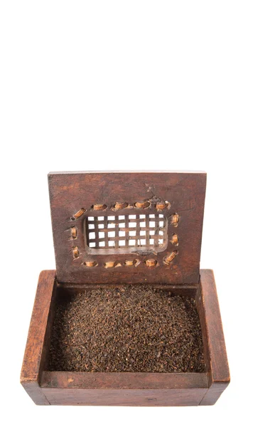 Dried Processed Blended Tea Leaves Wooden Box Stock Picture