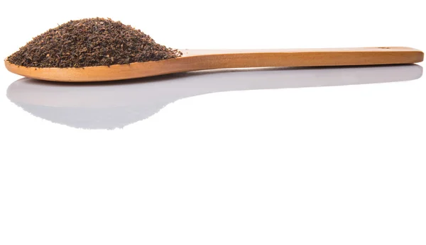 Getrocknete Verarbeitete Teeblätter Holzlöffel Über Weißem — Stockfoto