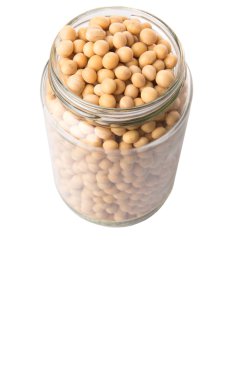 Soya beyaz arka plan üzerinde cam kavanozda