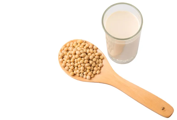 Soybean Wooden Spoon Glass Soybean Milk — Stock Photo, Image