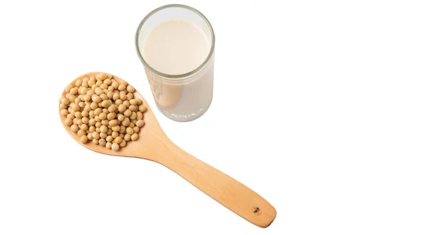 Soybean Wooden Spoon Glass Soybean Milk — Stock Photo, Image