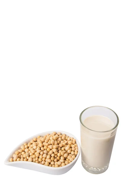 Soybean White Bowl Glass Soybean Milk White Background — Stock Photo, Image