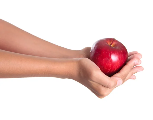 Segurando uma maçã vermelha — Fotografia de Stock