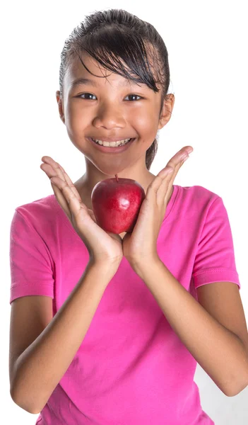 Mladá dívka s červené jablko — Stock fotografie