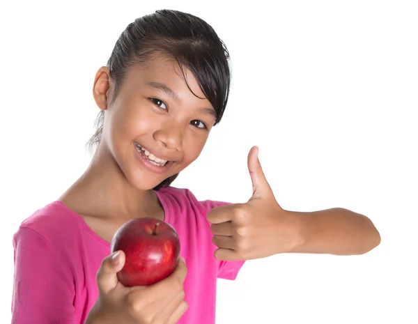 Young Girl With Apple And Thumbs Up Sign — Stock Photo, Image