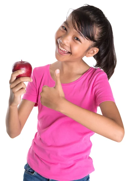 Young Girl With Apple And Thumbs Up Sign — Stock Photo, Image