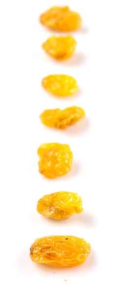 Gouden Gekleurde Gedroogde Rozijnen Witte Achtergrond — Stockfoto
