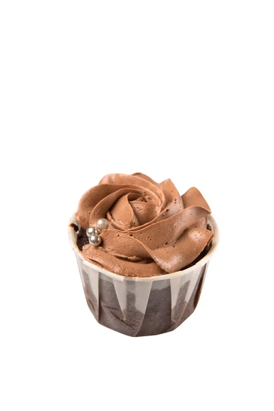 Feuchte Schokolade Cupcake Über Weißem Hintergrund — Stockfoto