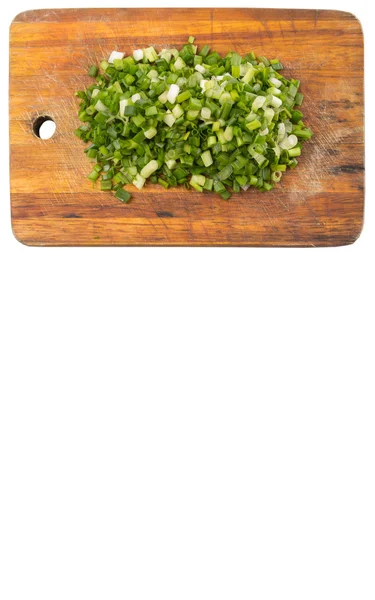 Spring Onion Scallions Wooden Cutting Board White Background — Stock Photo, Image