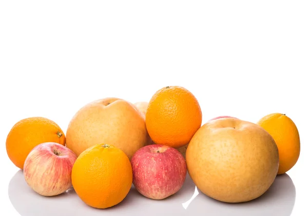 Gala Apples Nashi Asian Pears Oranges White Background — Stock Photo, Image