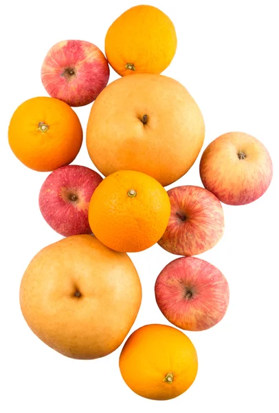 Gala Äpfel Nashi Asiatische Birnen Und Orangen Vor Weißem Hintergrund — Stockfoto