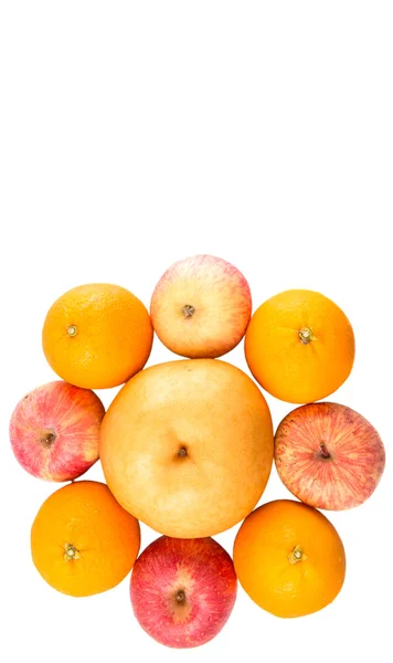 Gala Apples Nashi Asian Pears Oranges White Background — Stock Photo, Image