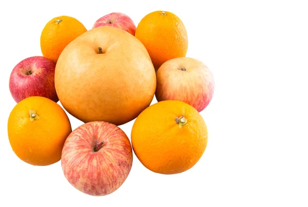 Gala Apples Nashi Asian Pears Oranges White Background — Stock Photo, Image