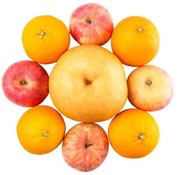 Гала яблука, наші азіатські груші та апельсинами — стокове фото