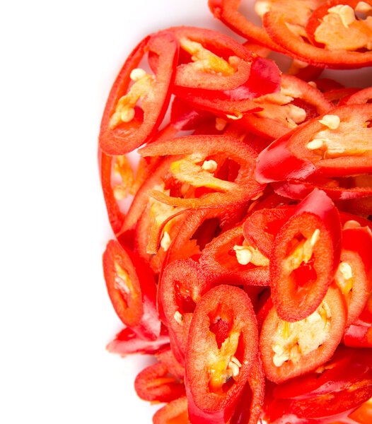 Cut Slices Of Red Chili Peppers