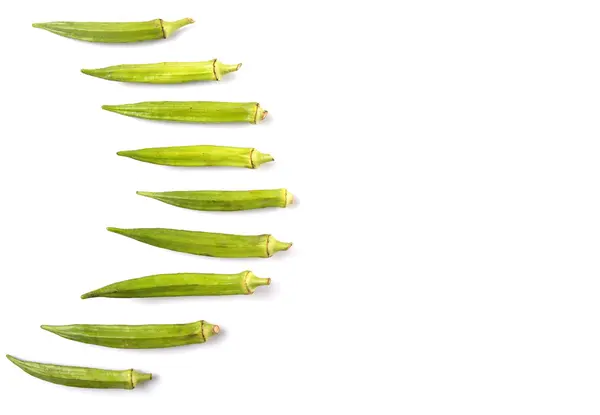 Okra Nebo Dámské Prsty Zelenina Nad Bílým Pozadím — Stock fotografie