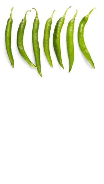 Zöld Chili Paprika Felett Fehér Háttér — Stock Fotó