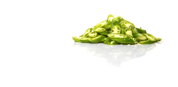 Chopped Green Chili Peppers White Background — Stock Photo, Image