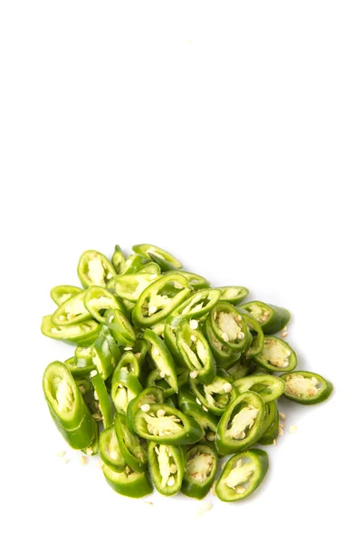 Chopped Green Chili Peppers White Background — Stock Photo, Image
