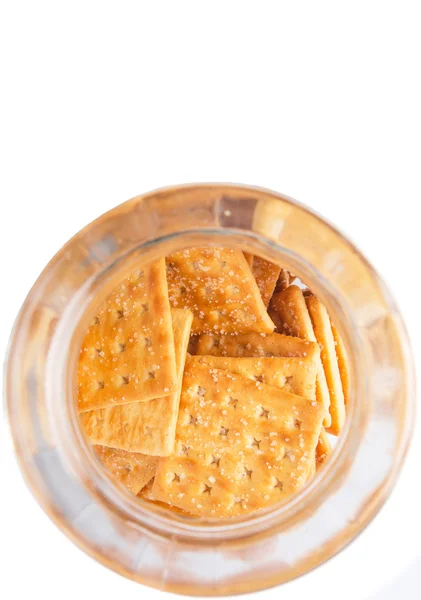 Craquelins Biscuits Dans Bocal Biscuits Sur Fond Blanc — Photo