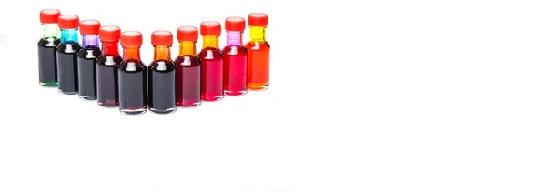 Varietà Colori Diversi Additivi Coloranti Alimentari Liquidi Sfondo Bianco — Foto Stock