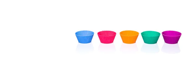 Várias Cores Copos Cozimento Cupcake Silicone Isolados Fundo Branco — Fotografia de Stock