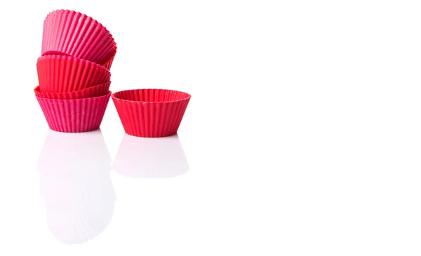 Verschiedene Farben Von Silikon Cupcake Backformen Isoliert Auf Weißem Hintergrund — Stockfoto