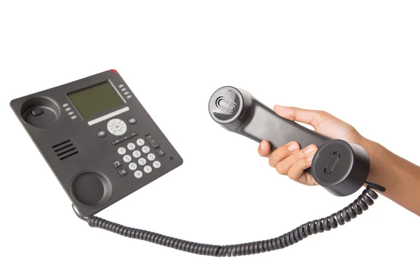 Dialing Modern Desktop Telephone — Stock Photo, Image