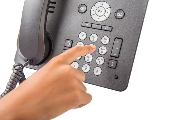 Dialing Modern Desktop Telephone — Stock Photo, Image