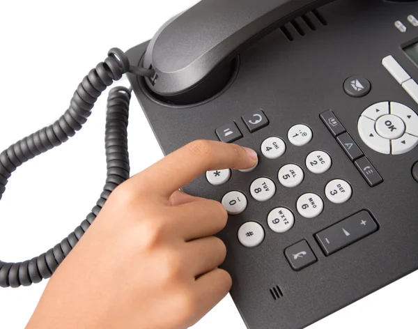 Dialing Modern Desktop Telephone — Stock Photo, Image