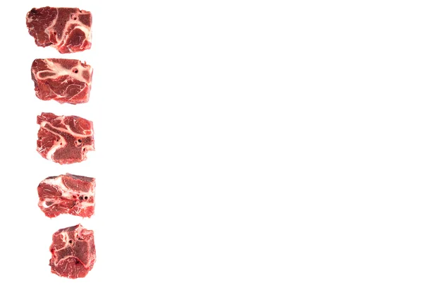 Pedaço Carne Vaca Congelada Cortada Sobre Fundo Branco — Fotografia de Stock