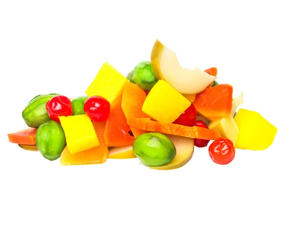 Mischung Aus Eingelegten Früchten Aus Papaya Mango Kirsche Und Jicama — Stockfoto
