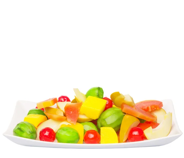 Mix Variety Pickled Fruit Papaya Mango Cherry Jicama — Stock Photo, Image