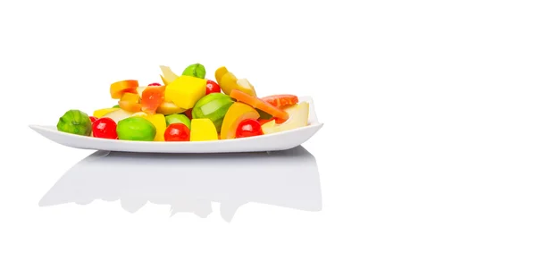 Blanda Mängd Syltad Frukt Papaya Mango Körsbär Och Jicama Vit — Stockfoto