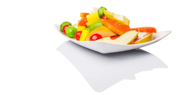 Mix Verscheidenheid Van Ingemaakte Vruchten Van Papaja Mango Kers Jicama — Stockfoto