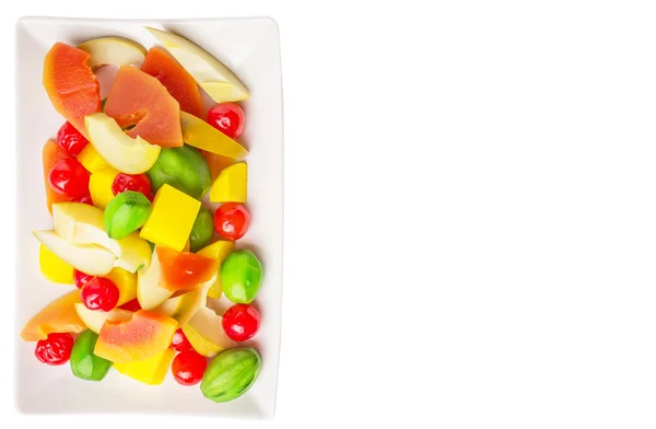 Blanda Mängd Syltad Frukt Papaya Mango Körsbär Och Jicama Vit — Stockfoto