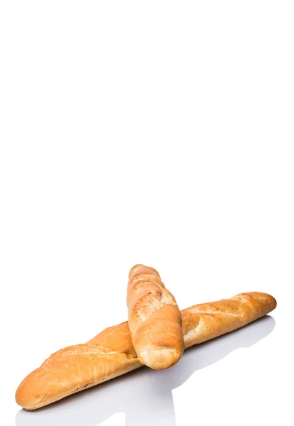 Frisches Französisches Baguette Aus Nächster Nähe Über Weißem Hintergrund — Stockfoto