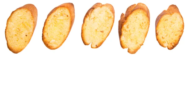 自制大蒜面包的法国面包在白色的背景 — 图库照片
