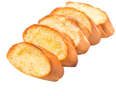 Ev yapımı sarımsaklı ekmek, beyaz arka plan üzerinde Fransız baget