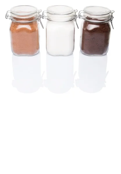 Instant Koffie Chocoladedrank Poeder Suiker Glazen Pot Container — Stockfoto