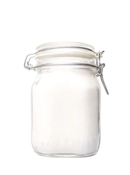 Zucchero granulato in vaso di vetro — Foto Stock
