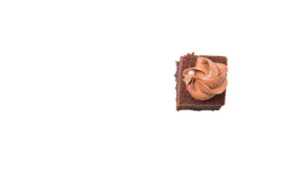Pastel Chocolate Tamaño Bite Con Hielo Parte Superior Sobre Fondo —  Fotos de Stock