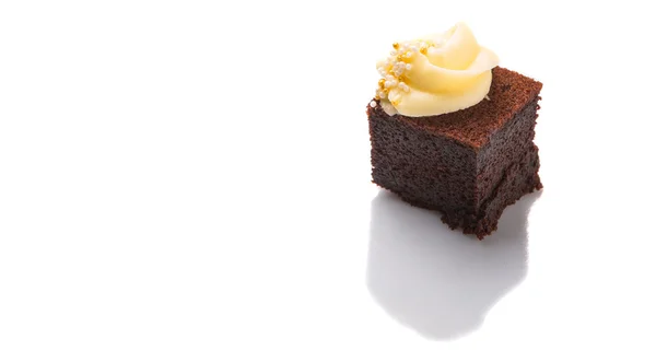 Bite Sized Chocolate Cake Cream Cheese Topping White Background — Stock Photo, Image