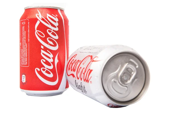 Una Lattina Coca Cola Normale Coca Cola Light — Foto Stock