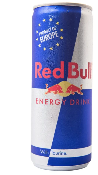 Банки Red Bull Енергетичний Напій Над Білим Тлом — стокове фото