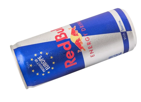 Taniche Bevanda Energetica Red Bull Sfondo Bianco — Foto Stock