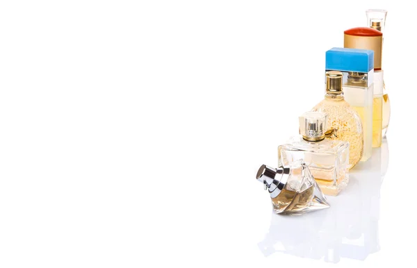 Variety Perfume Bottles Background — Stock Photo, Image