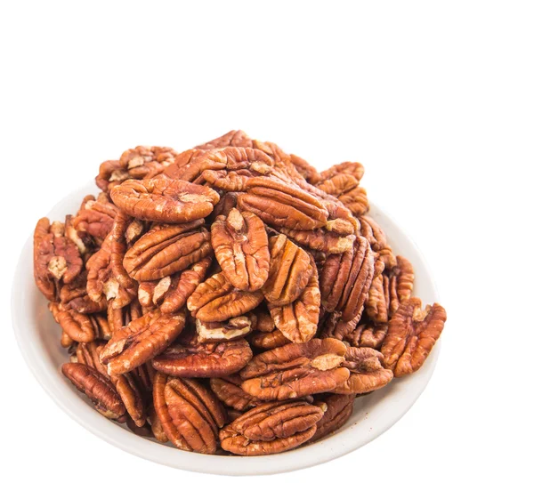 Dried Pecan Nuts White Bowl White Background — Stock Photo, Image